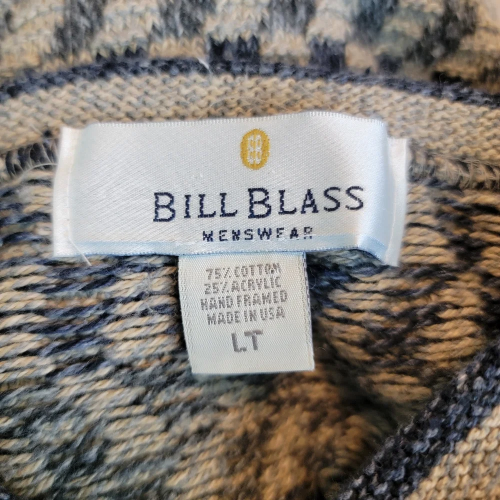 VTG Bill Blass Knitted Soft Sweater Mens Sz LT Grandpacore V-Neck Fisherman EUC